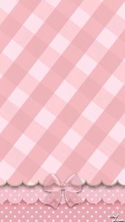 ピンクのリボンとチェック模様｜ガーリーなiPhone壁紙