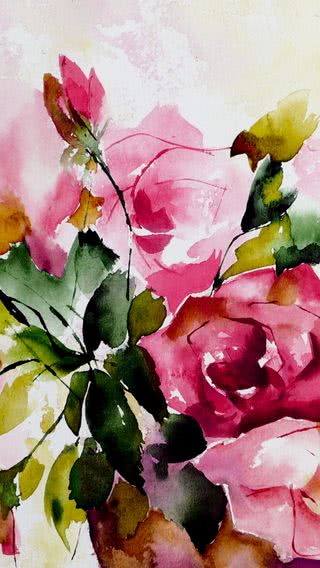 水彩絵の具で描いた薔薇の花