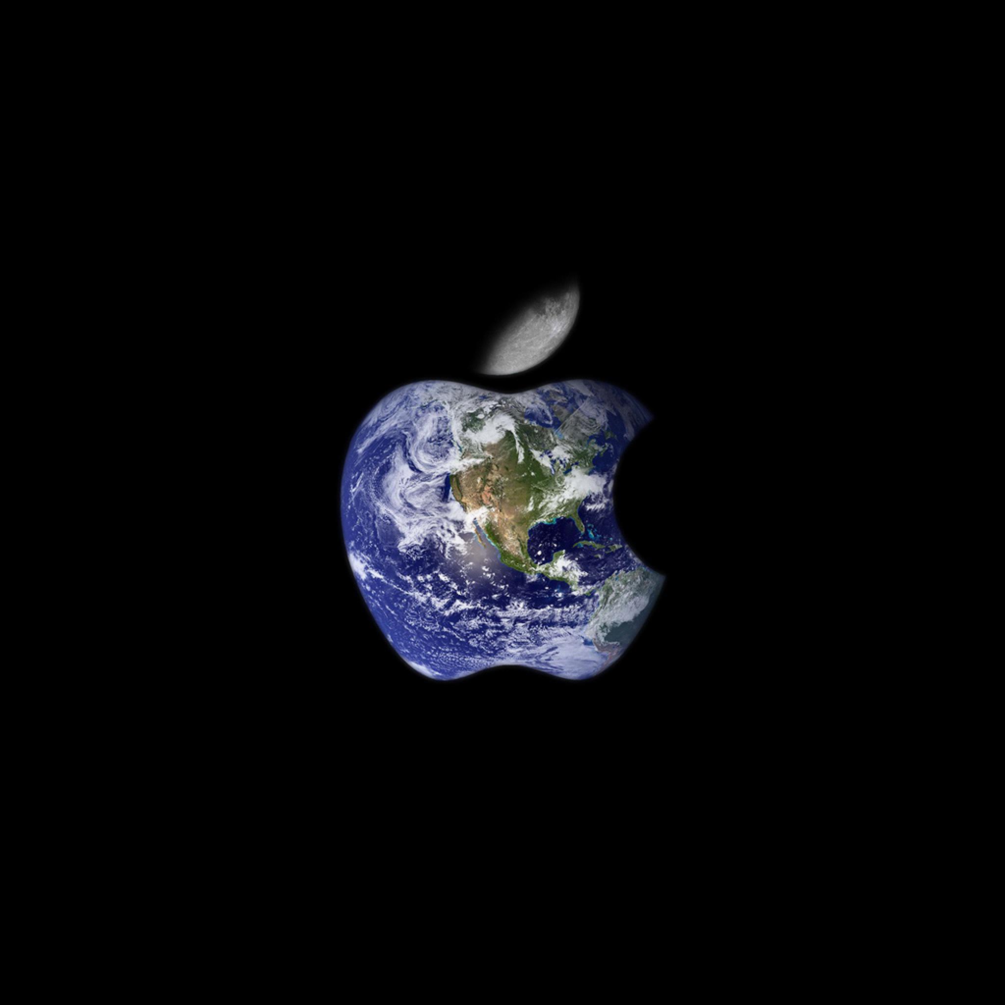 Fantasy Apple Earth And Moon Logo Nature Black Background Hd Wallpaper 48x48px Apple Logo Wallpaper For