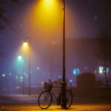 街灯に照らされた自転車