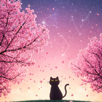 夜桜と猫