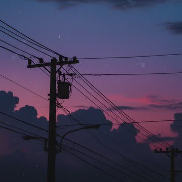 夜の電柱と電線