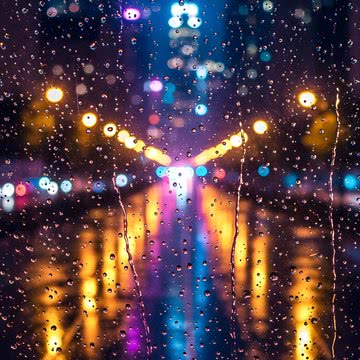 ガラス越しの雨の夜景