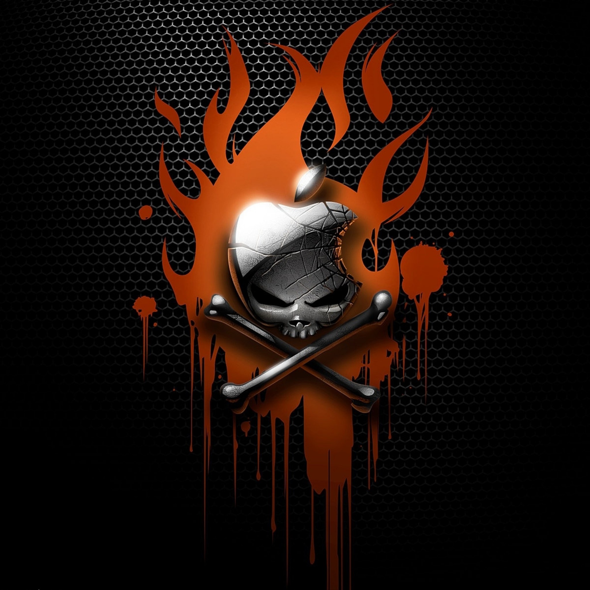 Fantasy Scary Silver Skull Apple Logo Theme In Red Burning Fire