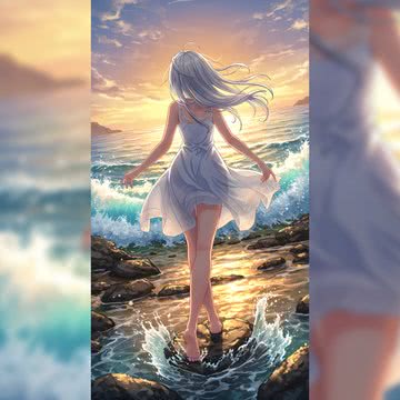 海辺の少女-アニメイラスト