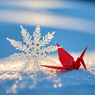 雪の結晶と折り鶴