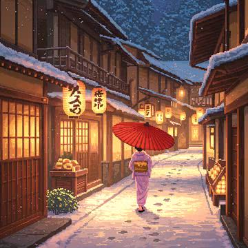 雪の京都 - ピクセルアート