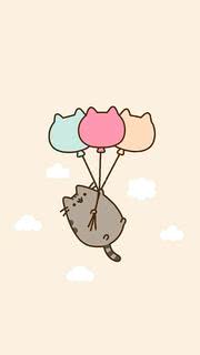 Pusheen  (風船で飛ぶ）| かわいいネコのキャラクター|PusheenのiPhone壁紙