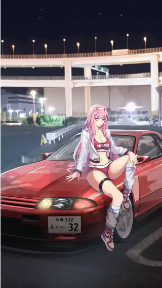 GT-Rと女の子|車のiPhone壁紙