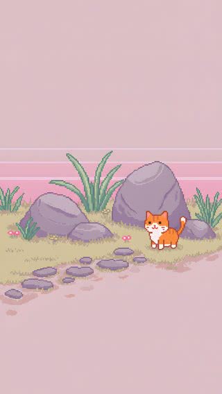 猫のピクセルアート|ドット絵のiPhone壁紙