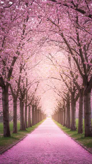 【11位】幻想的な桜の並木道|桜のiPhone壁紙