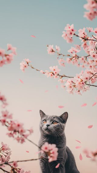 【118位】猫と桜|ペットのiPhone壁紙