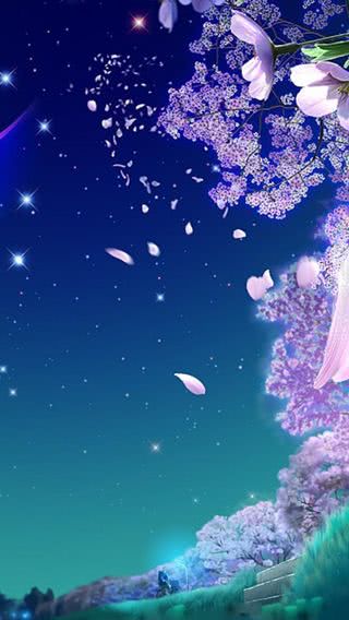 【87位】夜桜|イラストのiPhone壁紙