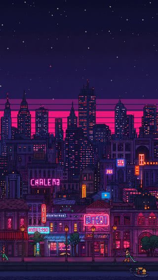 【300位】夜景のピクセルアート|ドット絵のiPhone壁紙