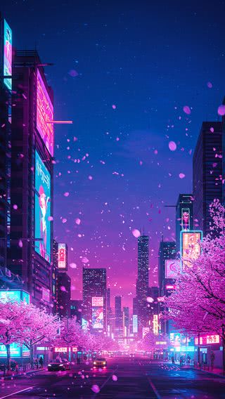 【94位】Sakura Cyberpunk|パープルのiPhone壁紙