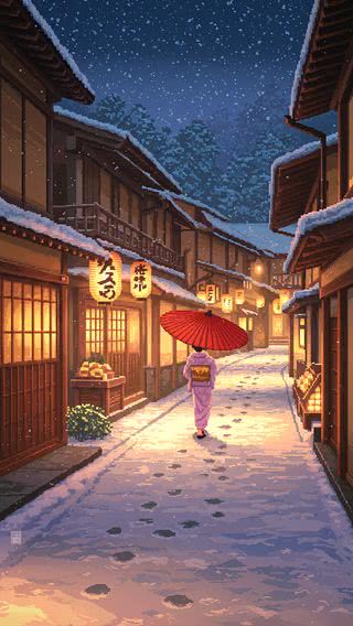 【166位】雪の京都 - ピクセルアート