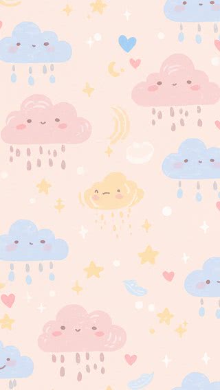 ふんわりパステルな落書き風|雲のiPhone壁紙