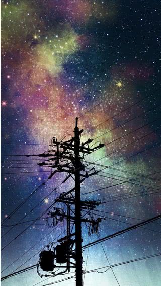 星空と電線