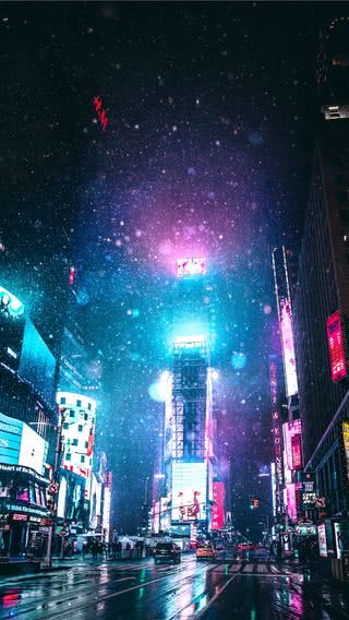 サイバーパンクな雰囲気のニューヨークの夜景