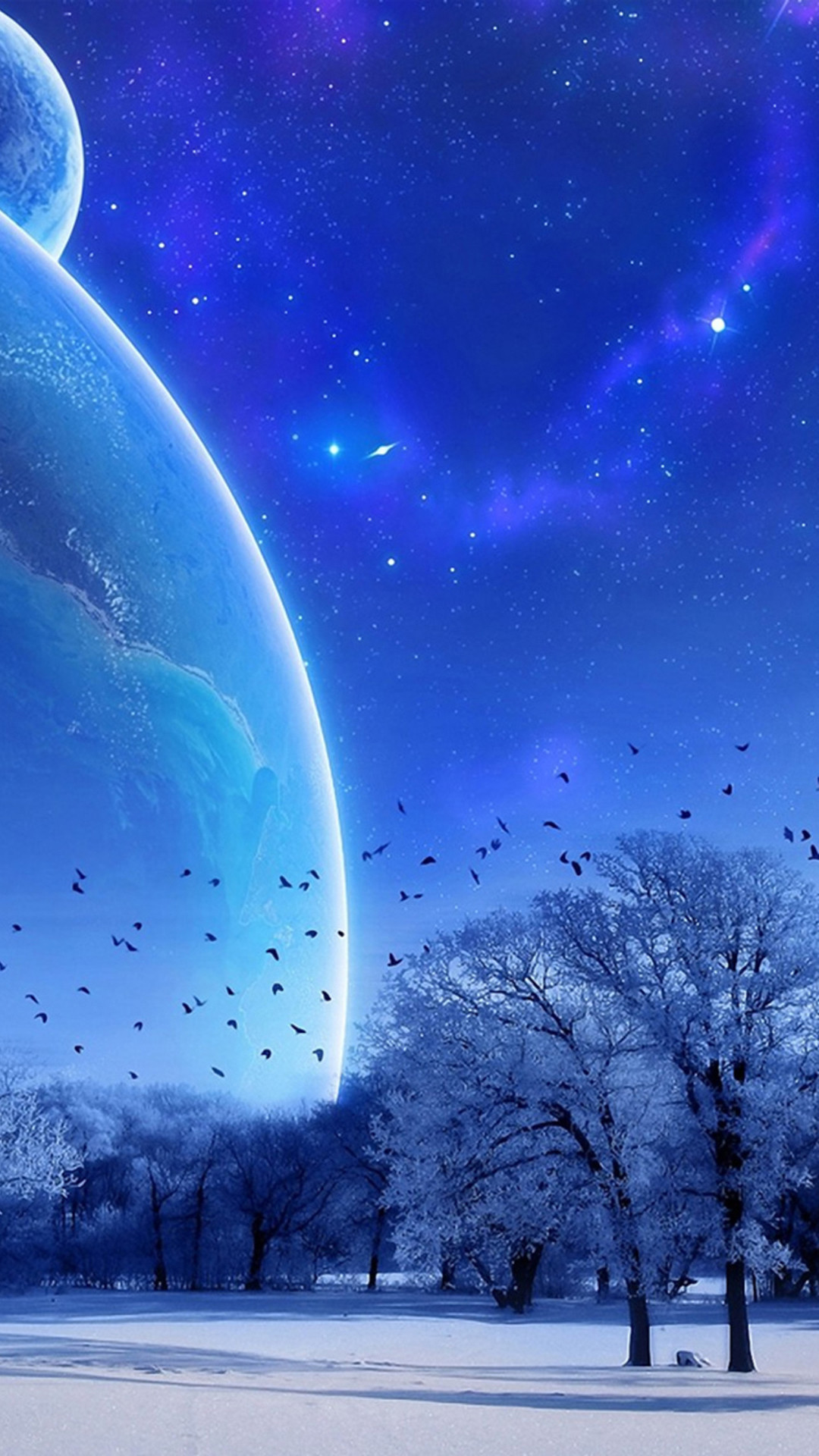 雪景色と幻想的な星空 Iphone11 スマホ壁紙 待受画像ギャラリー