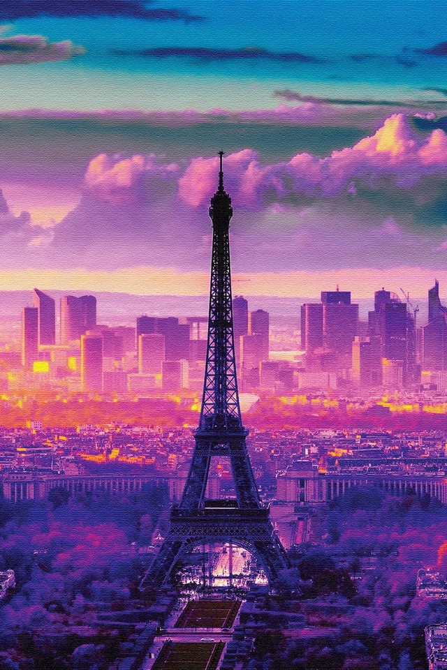 人気179位 紫色の夕焼けに染まるパリの街 イラスト Iphone壁紙ギャラリー