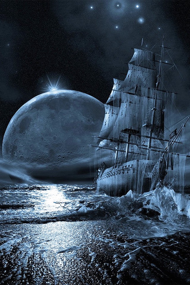 巨大な月を目指す帆船 Iphone壁紙ギャラリー