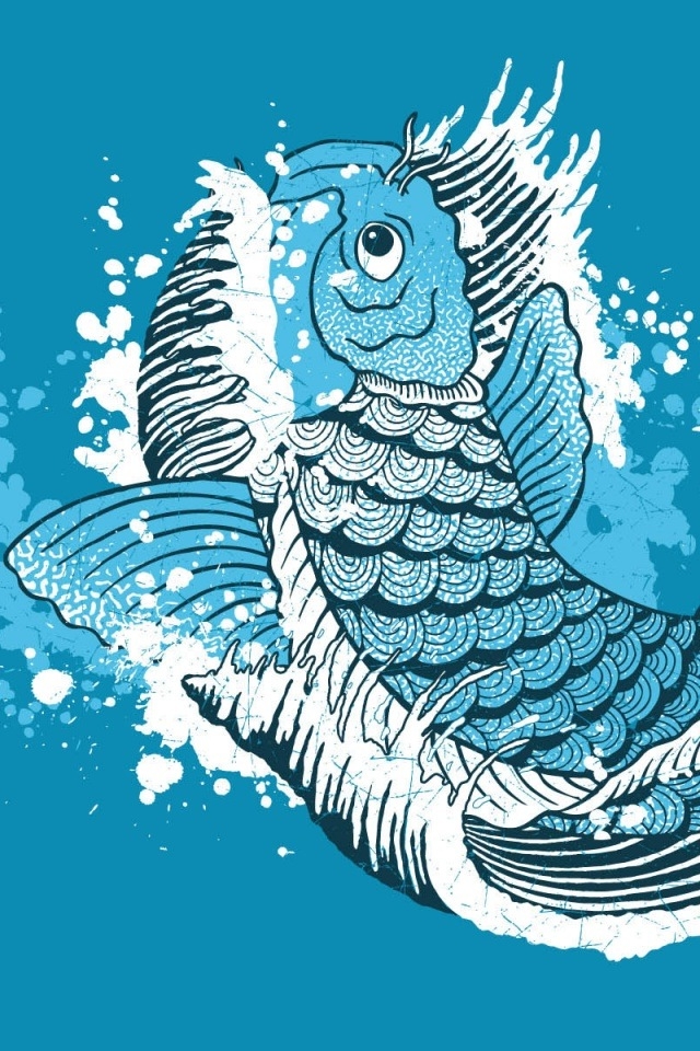 鯉のイラスト ブルー Iphone壁紙ギャラリー