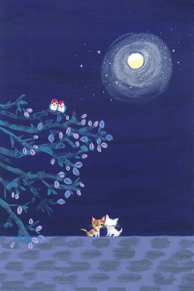 可愛いイラスト壁紙 月夜の仔猫 Iphone壁紙ギャラリー