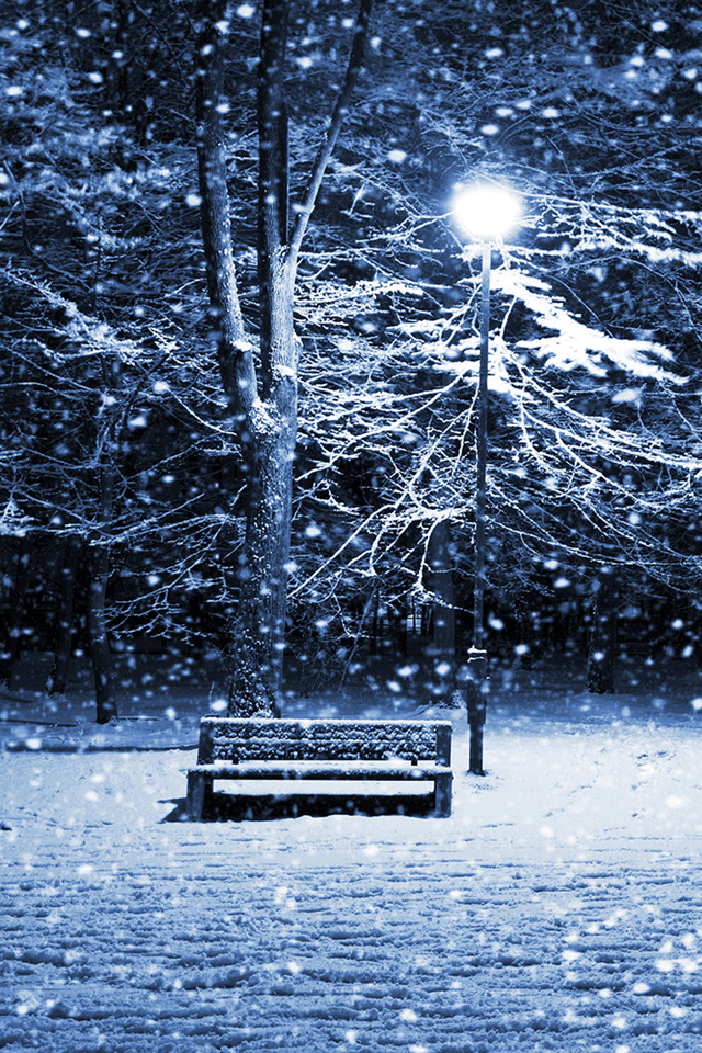 雪の夜の公園のベンチ Iphone壁紙ギャラリー