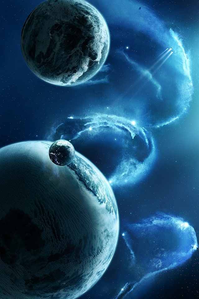 Blue Space Galaxy Planets Iphone Wallpaper 640x960 Iphone 4 4s Wallpaper Download 1788