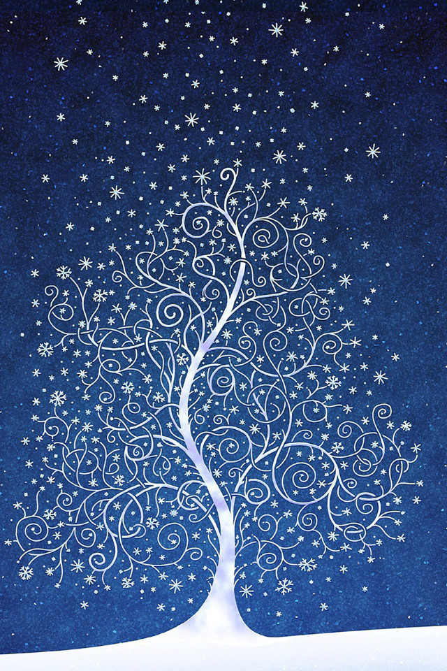 冬の夜に雪と木のシルエット Iphone壁紙ギャラリー