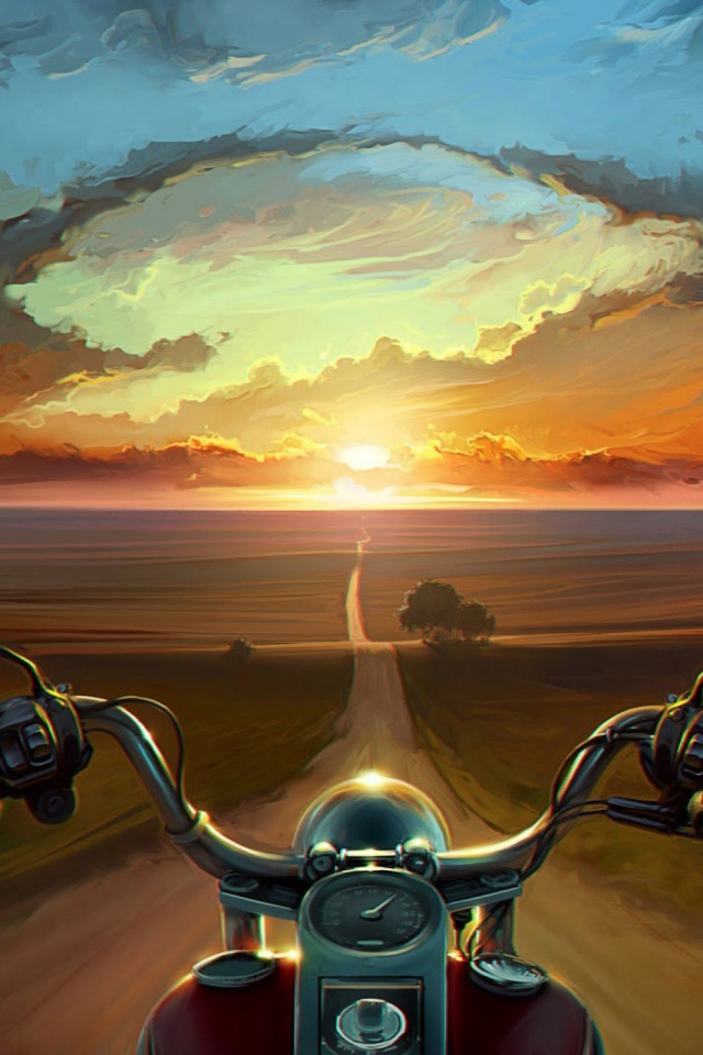 夕日に向かって走るバイク イラストのiphone壁紙 Iphone壁紙ギャラリー