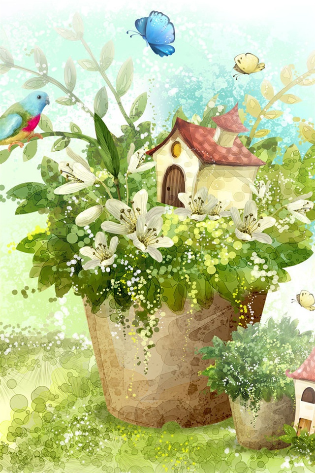 Green Of Spring And Parrot Painting Iphone Wallpaper 640x960 Iphone 4 4s Wallpaper Download Iwall365 Com Iphone壁紙ギャラリー