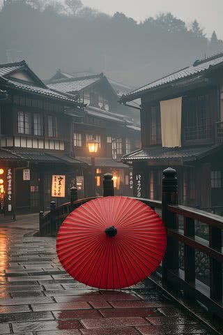 【293位】雨上がりの真っ赤な和傘|雨のiPhone壁紙