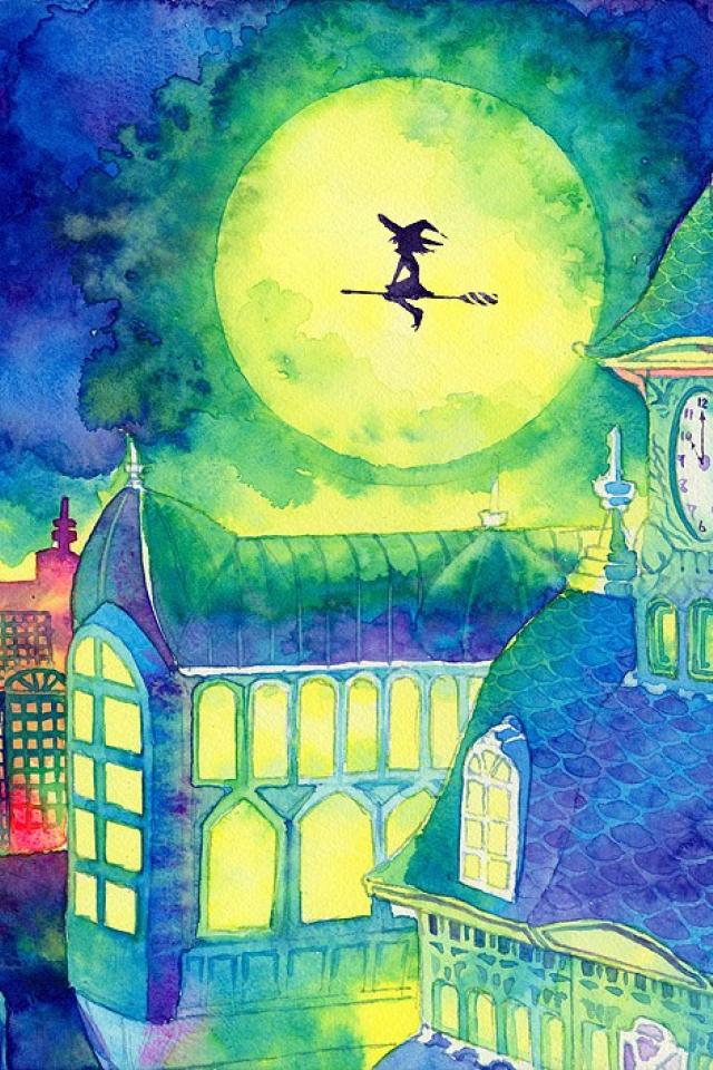 夜の街に飛ぶ魔女 おしゃれなアートiphone壁紙 Iphone壁紙ギャラリー