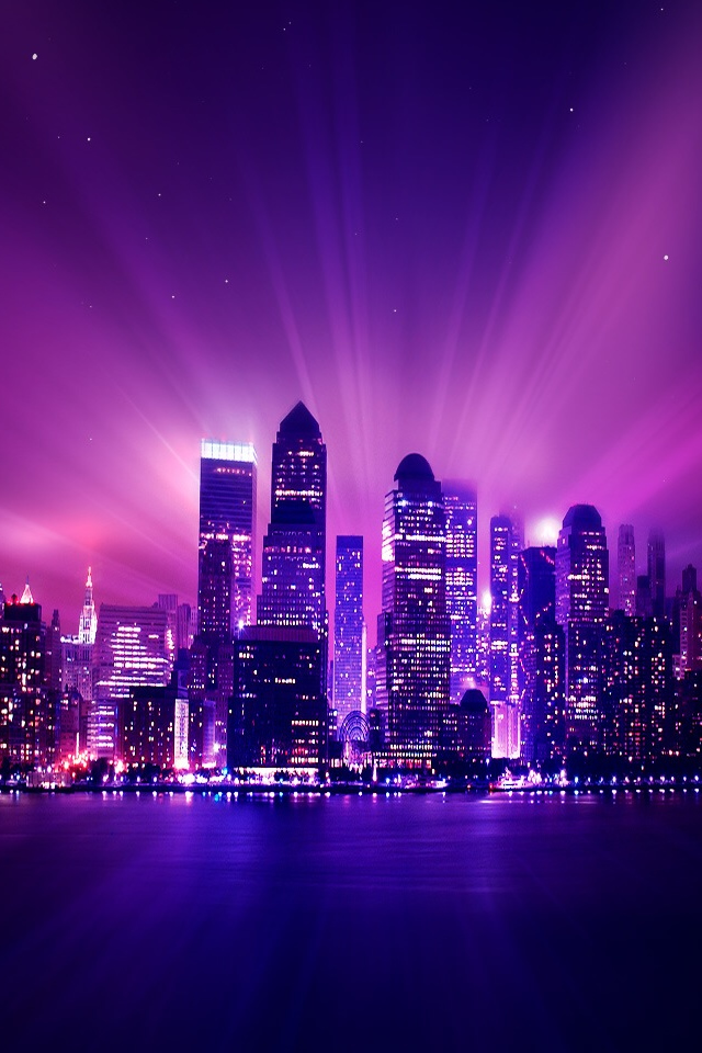 紫に輝く夜の街 Iphone壁紙ギャラリー