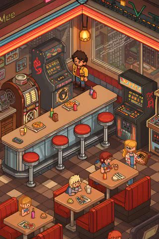 【149位】レトロなアメリカンダイナー - ピクセルアート|ドット絵のiPhone壁紙