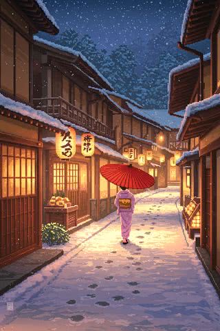 雪の京都 - ピクセルアート