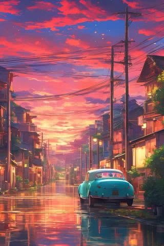 夕暮れの町