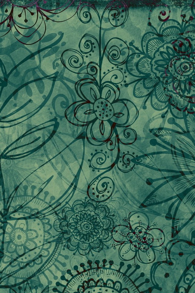 アートな単色の花柄 グリーン地 Iphone壁紙ギャラリー