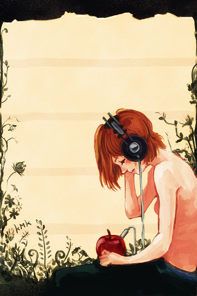 ヘッドホンをかけた少女 イラスト Iphone壁紙ギャラリー
