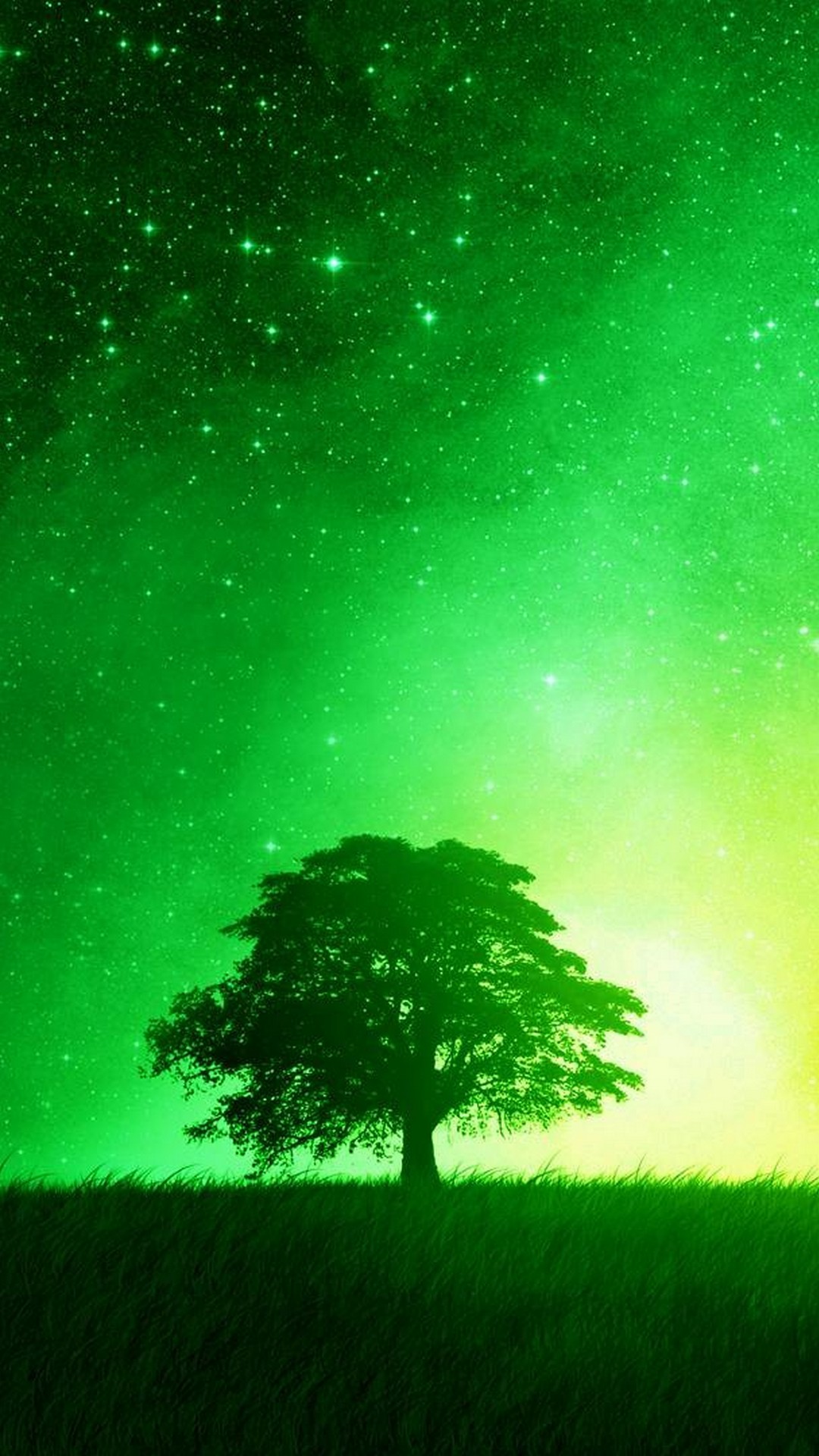 緑色に輝く星空 Iphone12 スマホ壁紙 待受画像ギャラリー