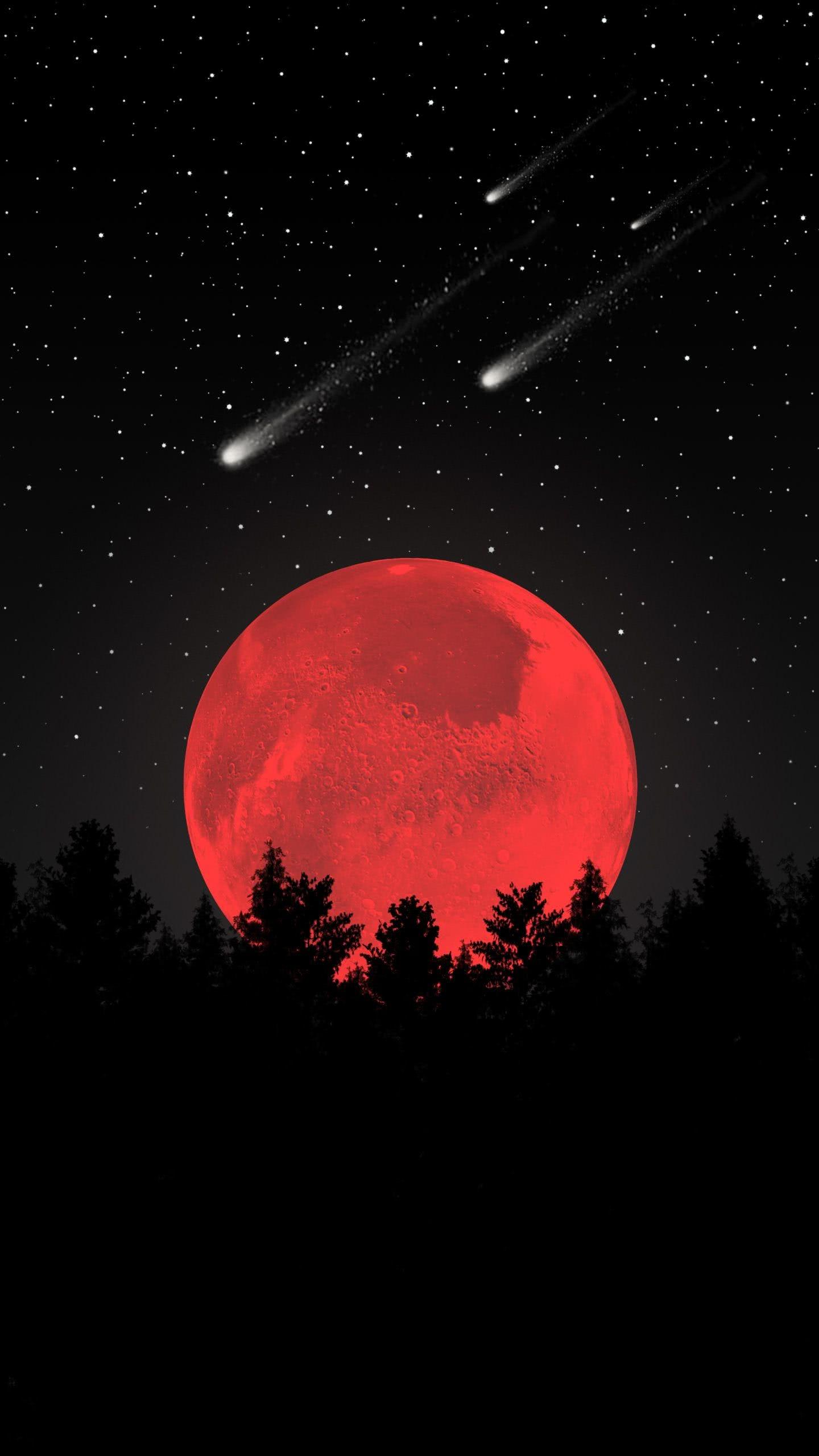 赤い月と流れ星 Iphone12 スマホ壁紙 待受画像ギャラリー