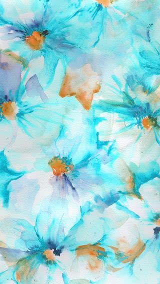 花柄 - 水彩ブルー
