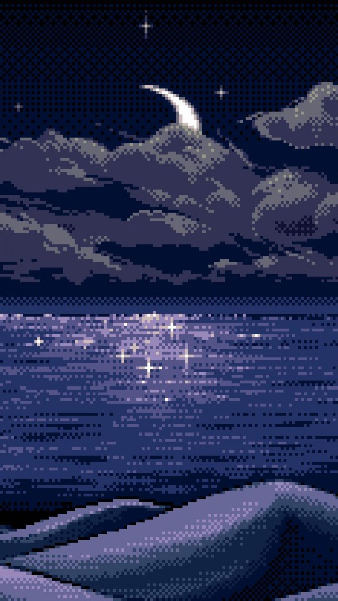 月夜の海 ドット絵 Iphone13 スマホ壁紙 待受画像ギャラリー