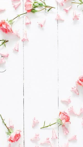 【11位】花を散りばめた白いウッドデッキ|春のiPhone壁紙