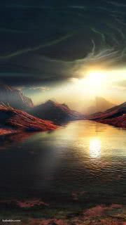 湖に上る太陽 - iPhone壁紙