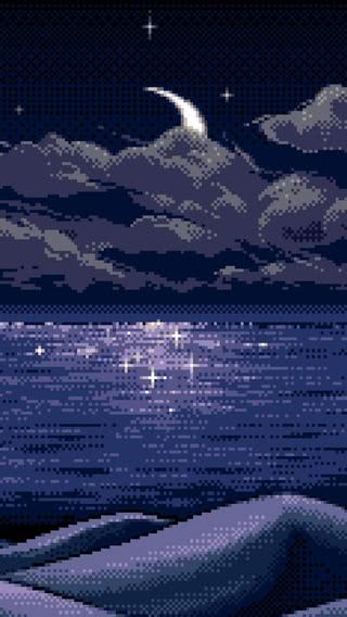 月夜の海 （ドット絵）