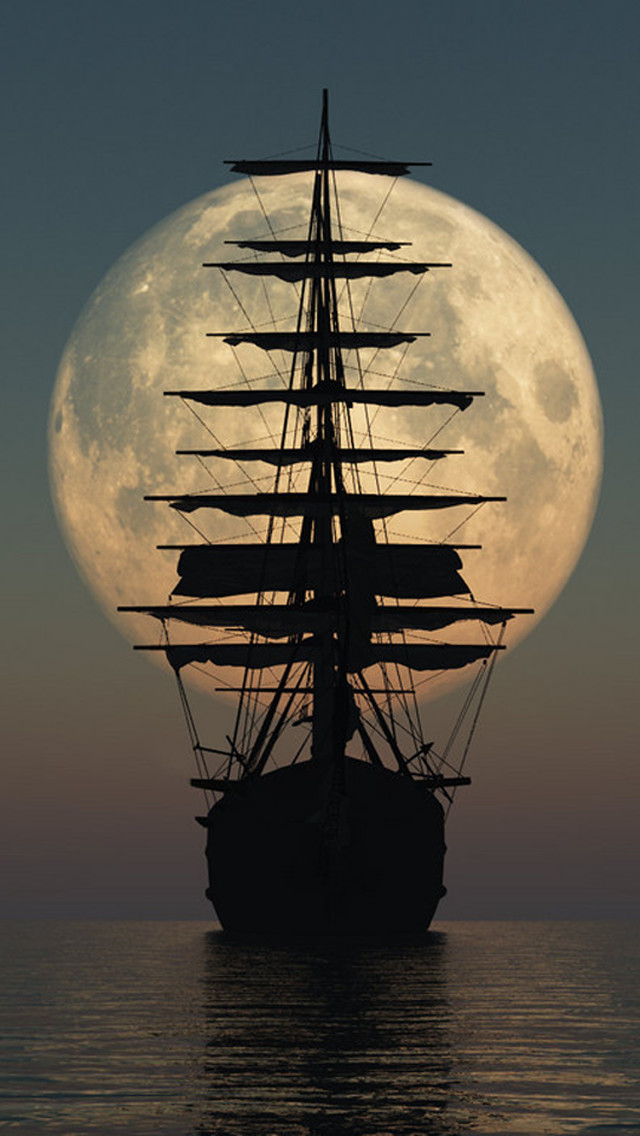 巨大な月と帆船 スマホ壁紙 Iphone待受画像ギャラリー