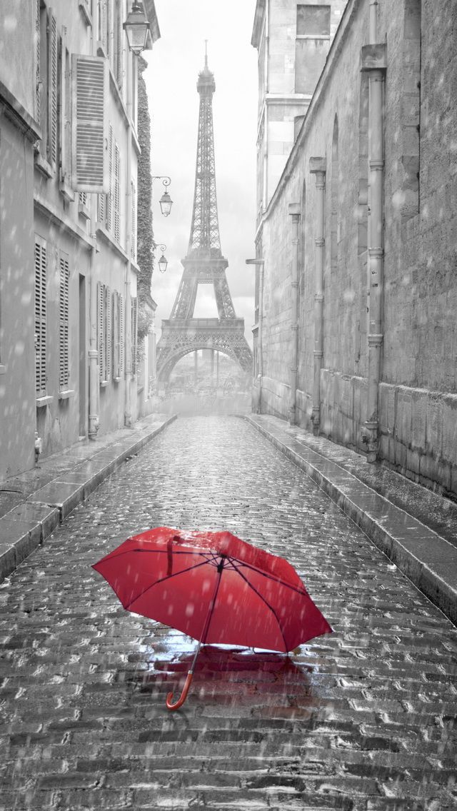 赤い傘とモノクロの風景 スマホ壁紙 Iphone待受画像ギャラリー